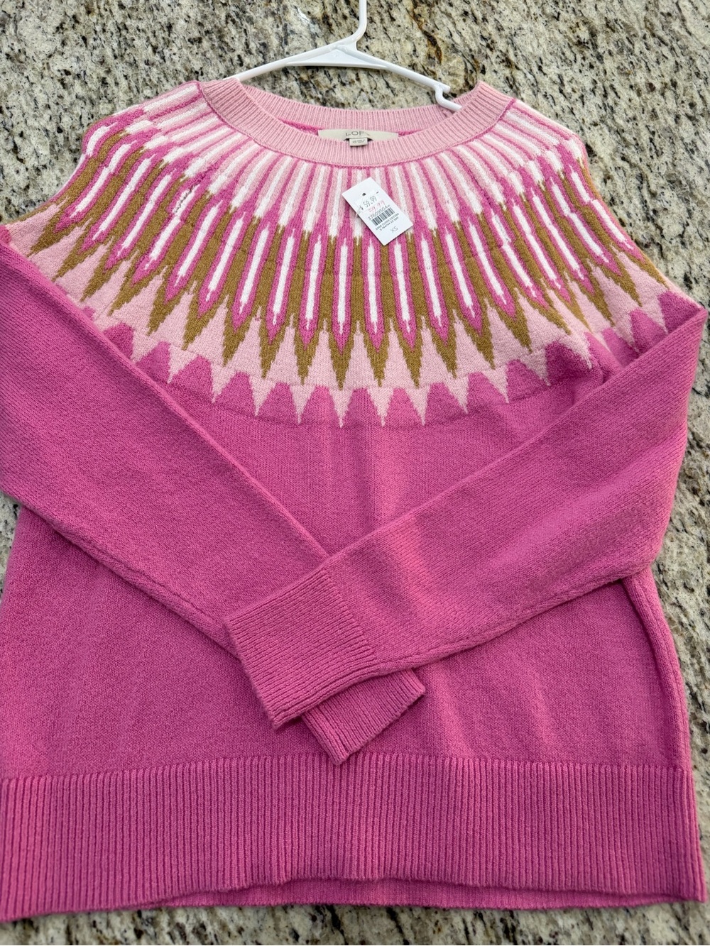 Loft Pink Patterned Yoke Sweater
